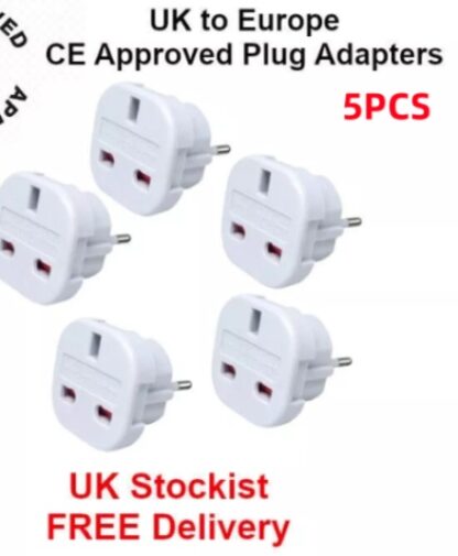 EU Travel Adapter Plug 5 Pack UK To Euro Europe Adaptor 2 Pin Plugs European