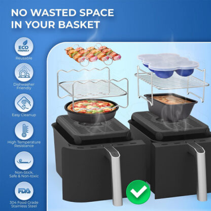 Air Fryer Rack And Grill Rack 8PCS Steel Griller Double Basket Accessories - Image 5