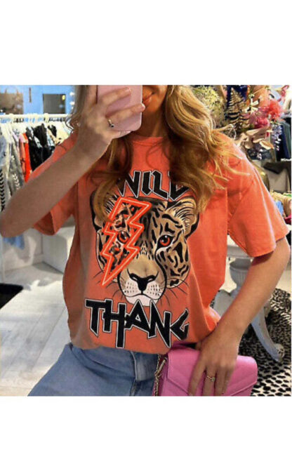 Ladies Oversized Tiger Lightning Wild Thang Short Sleeves T Shirt Top - Image 2