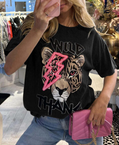 Ladies Oversized Tiger Lightning Wild Thang Short Sleeves T Shirt Top - Image 3