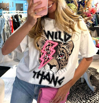 Ladies Oversized Tiger Lightning Wild Thang Short Sleeves T Shirt Top - Image 5