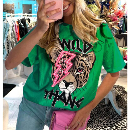 Ladies Oversized Tiger Lightning Wild Thang Short Sleeves T Shirt Top - Image 6