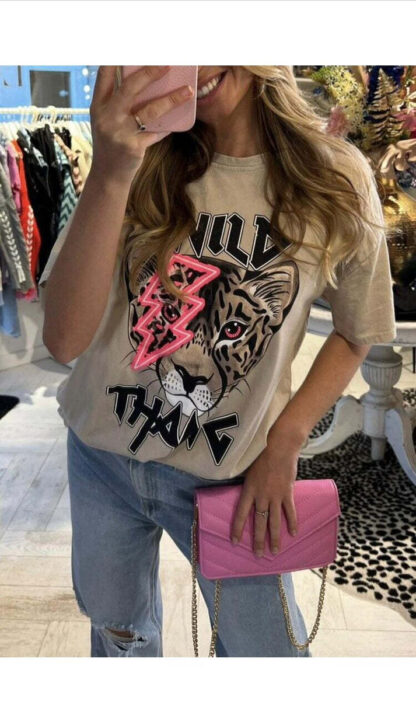 Ladies Oversized Tiger Lightning Wild Thang Short Sleeves T Shirt Top - Image 10