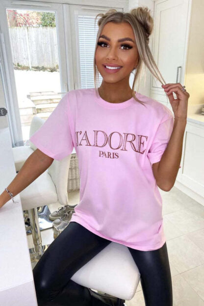 Ladies Oversized J' Adore Paris Short Sleeves T Shirt Top - Image 8