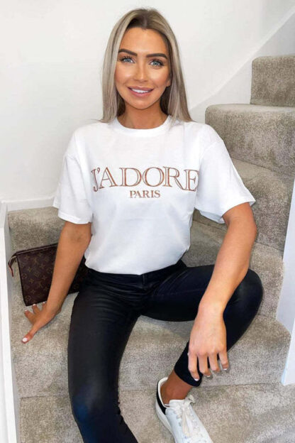 Ladies Oversized J' Adore Paris Short Sleeves T Shirt Top - Image 9
