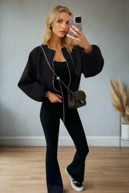 Stylish Zip Up Bomber Jacket - Image 2