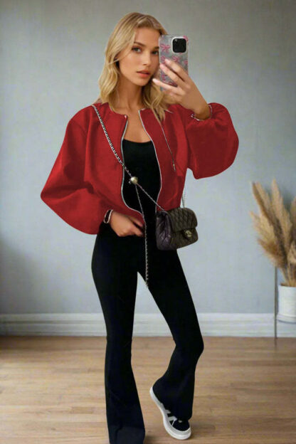 Stylish Zip Up Bomber Jacket - Image 3