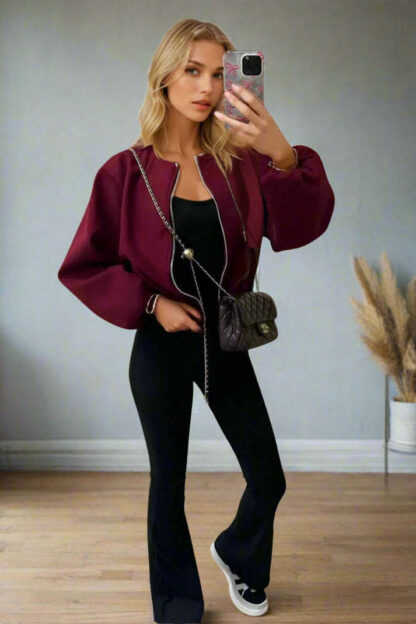 Stylish Zip Up Bomber Jacket - Image 4