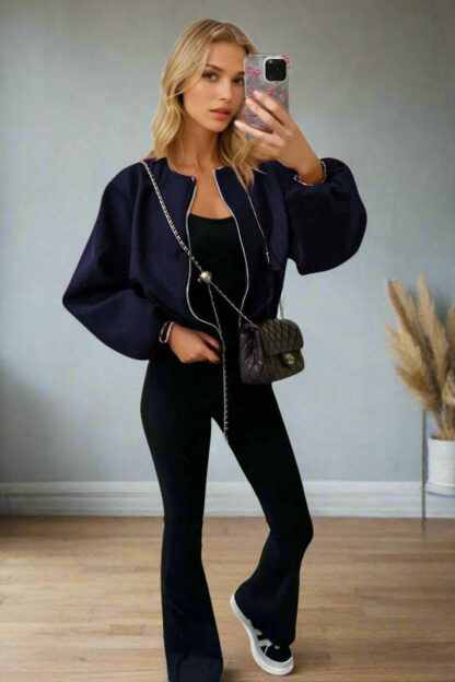 Stylish Zip Up Bomber Jacket - Image 6