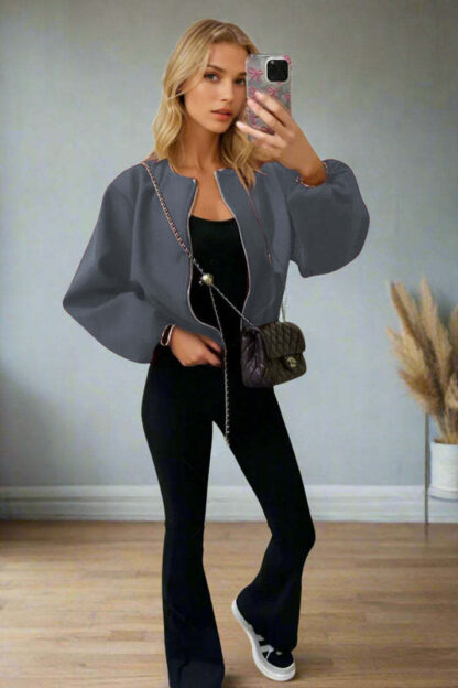 Stylish Zip Up Bomber Jacket - Image 8