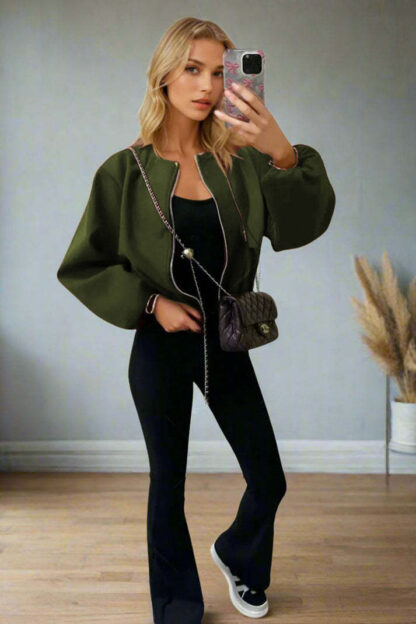 Stylish Zip Up Bomber Jacket - Image 10