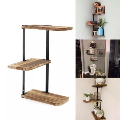 3 Tier Lucca Corner Shelf Modern Floating Wall Shelves Storage Display Shelving - Image 3