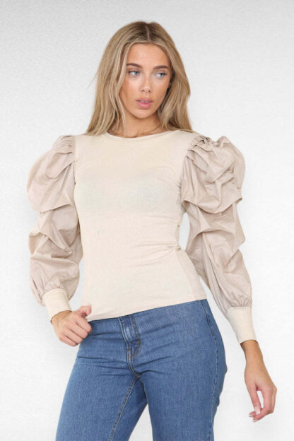 Oversized Puff Sleeves Ribbed Top - Image 8