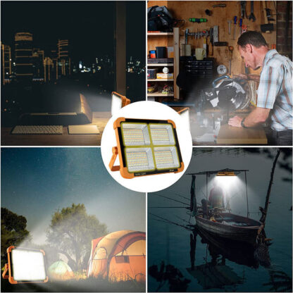 1500W LED Work Light Solar Powered Cordless Portable Camping Outdoor Light USB - Image 7