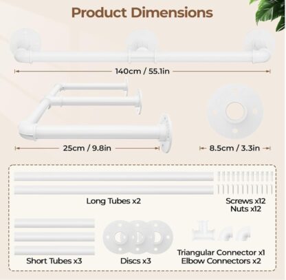 Tienily Industrial Pipe Clothes Rack, Metal Hanging Rails For Clothes, 80cm Clothes Rail Wall Mounted For Bedroom Storage - Image 3
