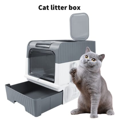 Grey Large Cat Litter Box Cat Pan Drawer Anti-Splashing Cat Potty Tray Cleaning - Image 5