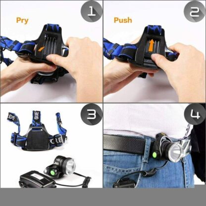 LED Headlamp Rechargeable Head Torch Zoom Headlight Super Bright Flashlight 3 Modes Work Light With 2 Li-ion Batteries 2 Charger - Image 3