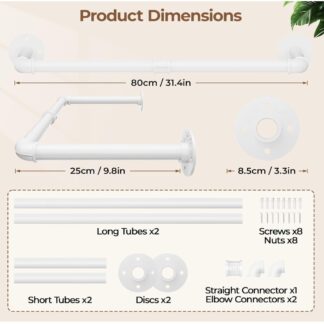 Tienily Industrial Pipe Clothes Rack, Metal Hanging Rails For Clothes, 80cm Clothes Rail Wall Mounted For Bedroom Storage