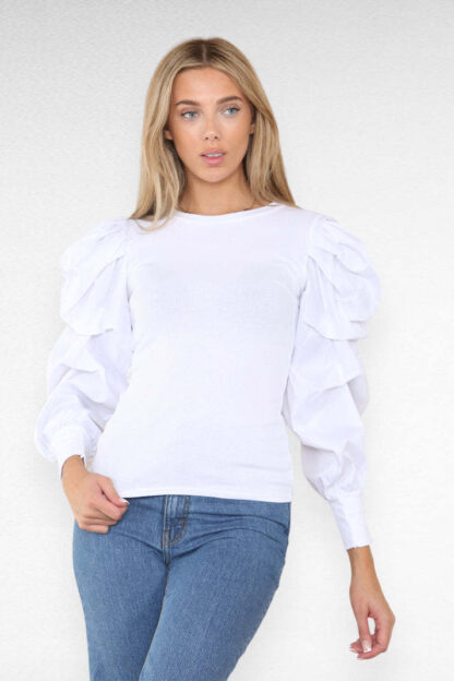 Oversized Puff Sleeves Ribbed Top - Image 7