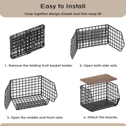 2 Pack Metal Fruit Baskets Wall Holder Storage Basket Organizer Shelf For Fruit - Image 3