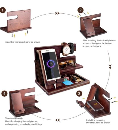 Bedside Organiser Birthday Gifts For Him Wood Phone Docking Station Key Holder - Image 5