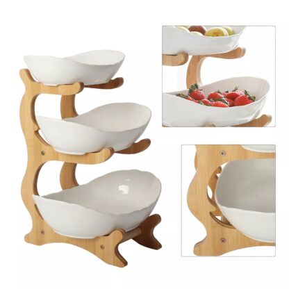 Multifunction Fruit Basket 3Tier Ceramic Bowl Countertop Fruit Bowl Vegetable - Image 2