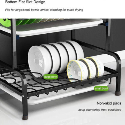 3 Tier Dish Drainer Rack With Drip Tray Cutlery Holder Plate Rack Kitchen Sink - Image 5