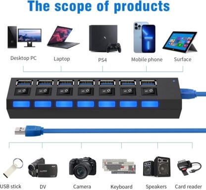 USB HUB 7 Port High Speed 3.0 USB Multi Splitter Desktop PC Laptop Adapter 5Gbps - Image 5