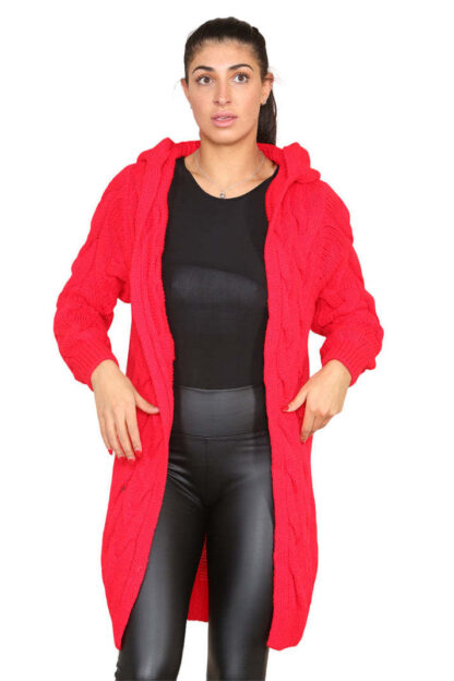 Knitted Cables Hooded Long Over Sized Cardigan - Image 2
