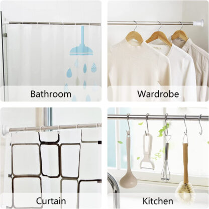 Heavy Duty Extendable Telescopic Shower Curtain Pole Rail Rod Bath Door Window - Image 4