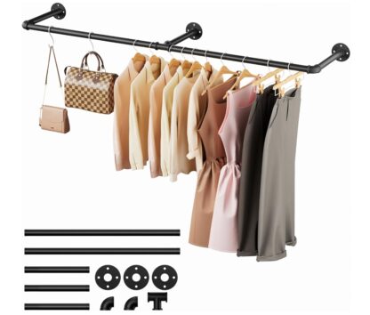 Tienily Industrial Pipe Clothes Rack, Metal Hanging Rails For Clothes, 80cm Clothes Rail Wall Mounted For Bedroom Storage - Image 10