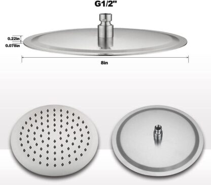 8 Round Shower Head Chrome Stainless Steel Rainfall Overhead Bathroom Large UK - Image 6