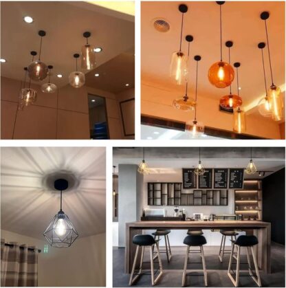 Light Pendant Fitting Ceiling Rose E27 Suspension Set Black Light Base UK - Image 5