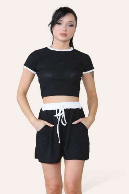 Ribbed Contrast Waistband Top And Short Set - Image 3