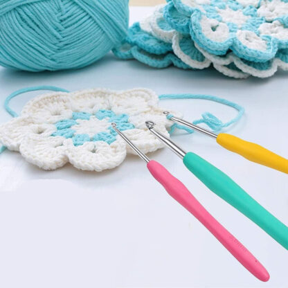 9Pcs Crochet Hooks Set Soft Grip Handles Knitting Needles Aluminum Multi Color - Image 8