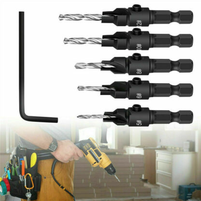 6PCS HSS Countersink Drill Bit Set Hex Shank Woodworking Pilot Screw Holes - Image 8
