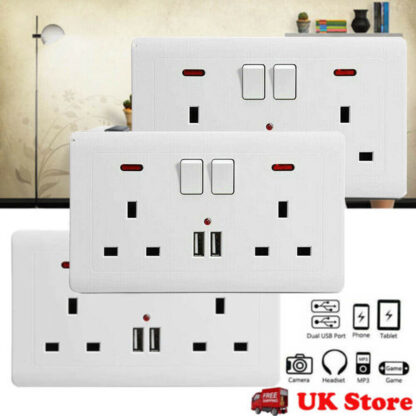 Double Wall Plug Socket 2 Gang 13A W 2 Charger USB Outlets Flat  UK - Image 3