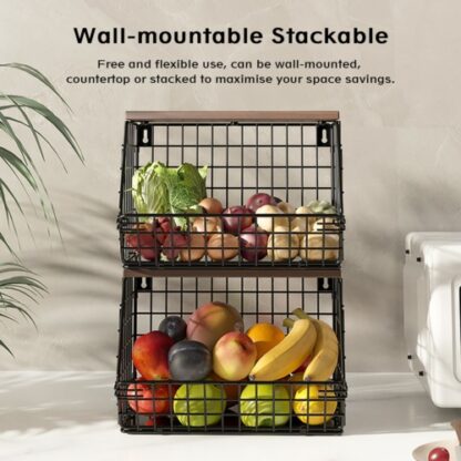 2 Pack Metal Fruit Baskets Wall Holder Storage Basket Organizer Shelf For Fruit - Image 7