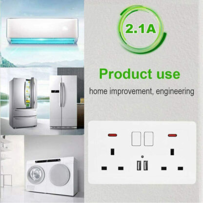 Double Wall Plug Socket 2 Gang 13A W 2 Charger USB Outlets Flat  UK - Image 4