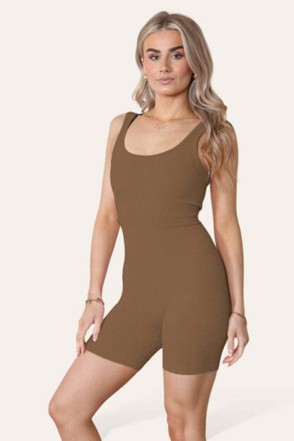 Ribbed Yoga Sports Sleeveless Bodycon Bump Ruched Playsuit - Image 2