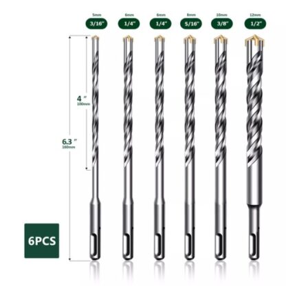 6PCS Hammer Drill Bits SDS  Plus Set Concrete Masonry Granite Fit - Image 3