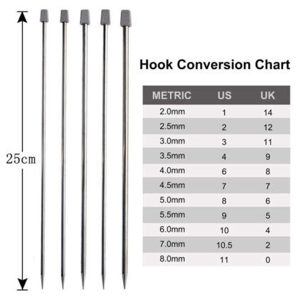 22pcs-11Pairs 25cm Single Pointed Stainless Steel Knitting Needles Set 2mm-8mm - Image 7
