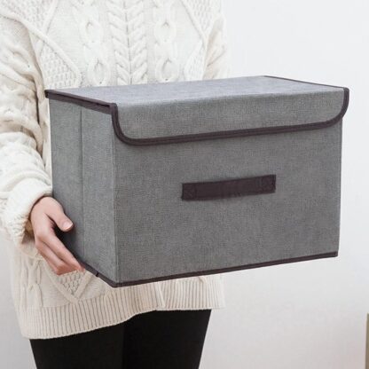 3Pcs Large Foldable Canvas Storage Boxes Folding Fabric Clothes Baskets With Lid - Image 3
