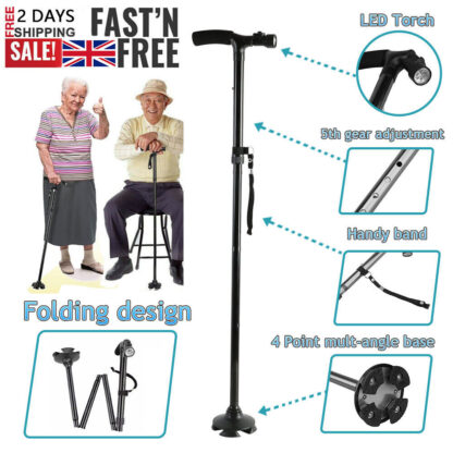 Collapsible Safety LED Walking Stick Adjustable Travel Hiking Cane Trekking Pole - Image 2