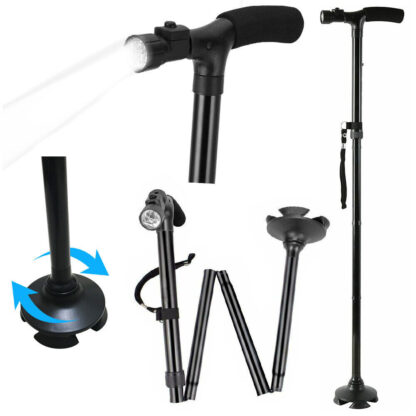 Collapsible Safety LED Walking Stick Adjustable Travel Hiking Cane Trekking Pole - Image 9