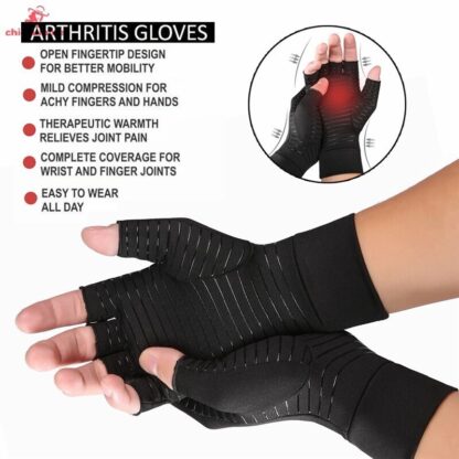 Anti Arthritis Fingerless Copper Compression Gloves Hand Support Pain Relief UK - Image 6
