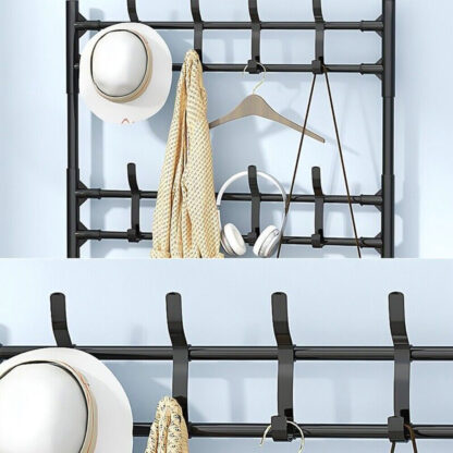 New Coat And Hat Stand 8 Hooks Metal Shoe Rack 5 Tiers Shelf Hanger Black - Image 3