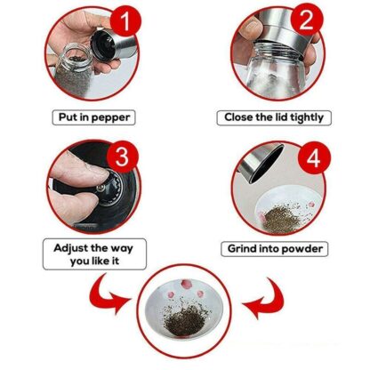 2x Pepper And Salt Grinder Set Mill Adjustable Stainless Steel Shaker Coarse - Image 7