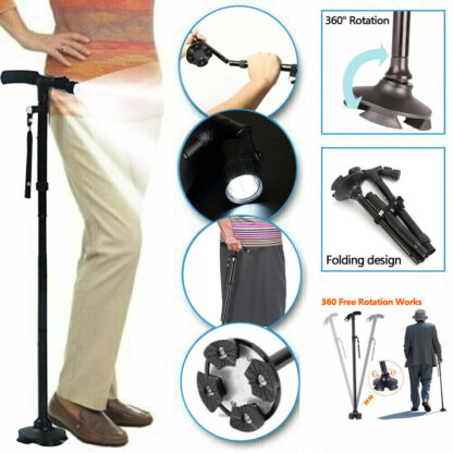 Collapsible Safety LED Walking Stick Adjustable Travel Hiking Cane Trekking Pole - Image 4