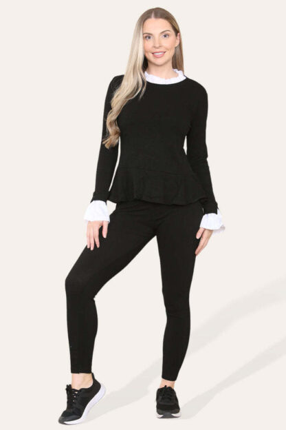 Peplum Frill Neck Suit Pleated Lounge Wear Set - Image 3